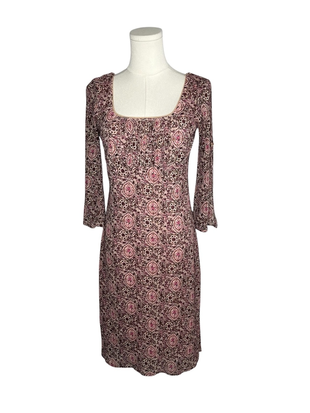 90s Y2K Vintage My Michelle Pink Paisley Split Flare Sleeve Dress Cottage Fairy